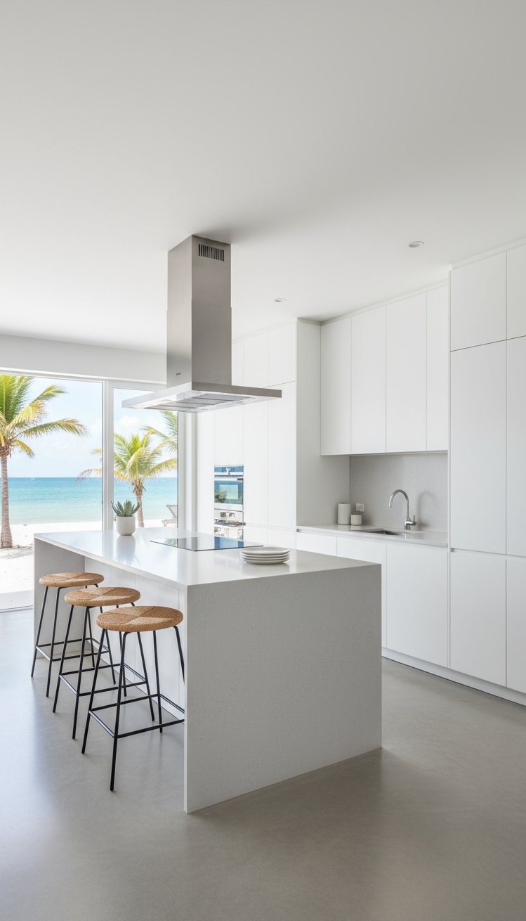 Beach Cottage Kitchens - Clean Lines: Modern Beach Cottage Kitchens - This crisp white cabinetry instantly brightens the space,...