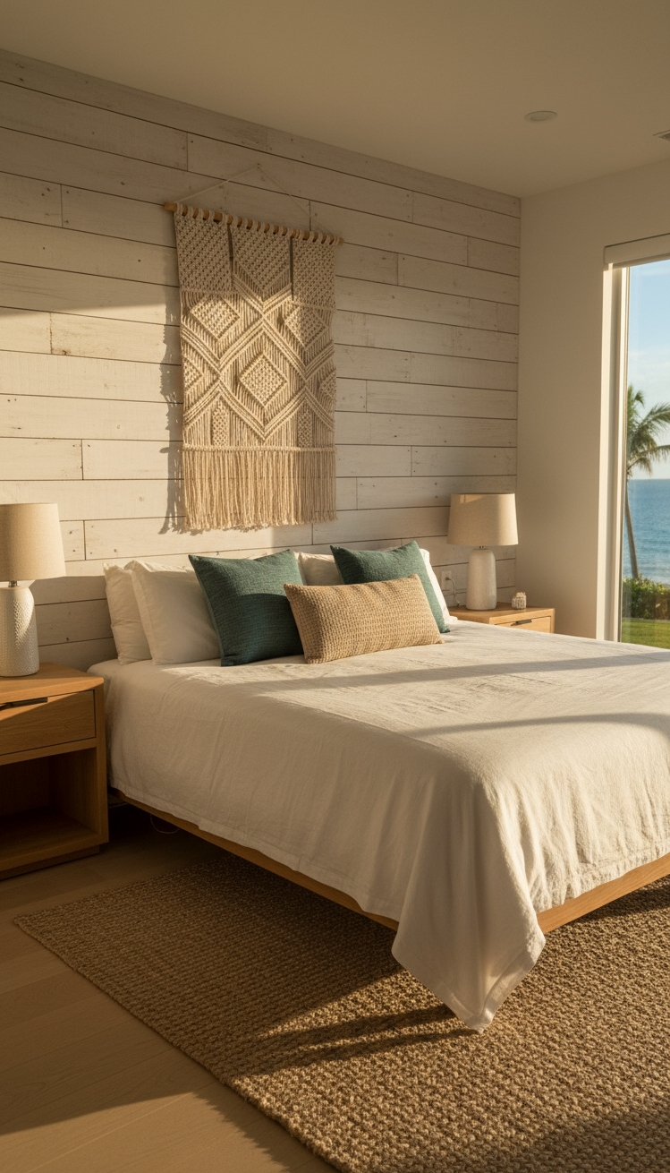 Accent Wall Behind Bed - Whitewashed Wood Accent Wall Serenity - This whitewashed reclaimed wood accent wall immediately draws...