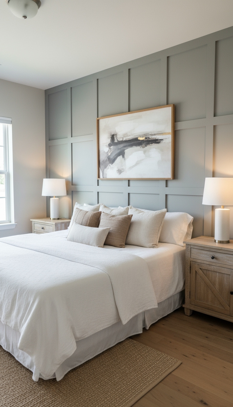 Accent Wall Behind Bed - Board and Batten Bedroom Accent Wall - The board and batten accent wall immediately draws...