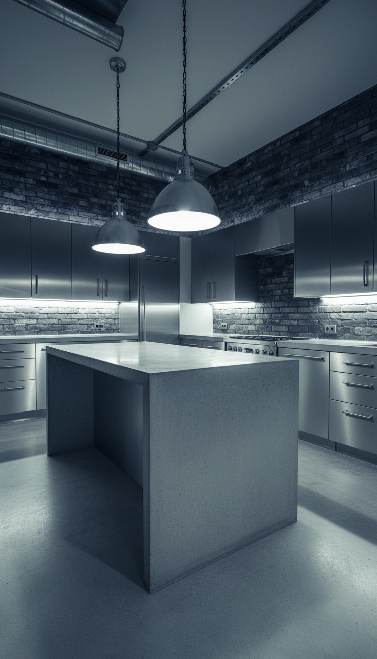 Light Grey Floors Kitchen - Light Grey Floors: Industrial Kitchen Design - The light grey stained concrete floors immediately set...