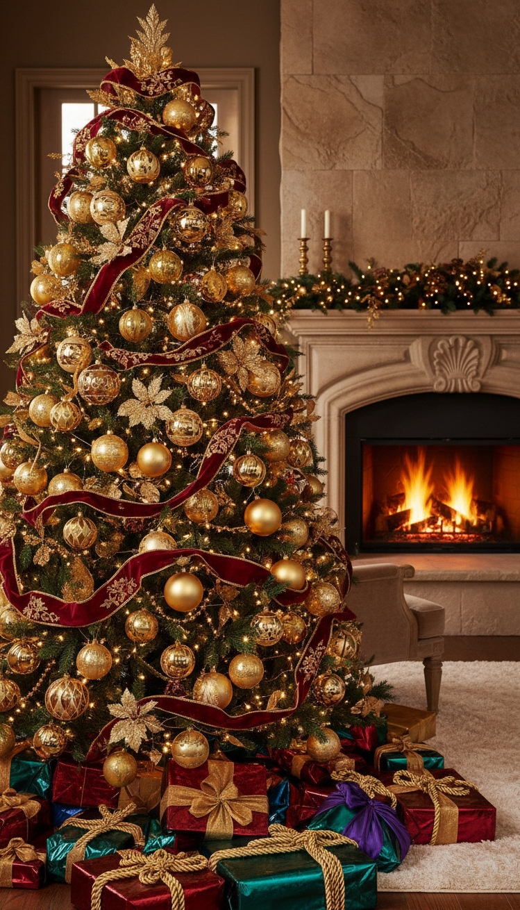 luxury christmas decor - Gilded Christmas: Design for Luxury - The Christmas tree commands attention, draped in gold...