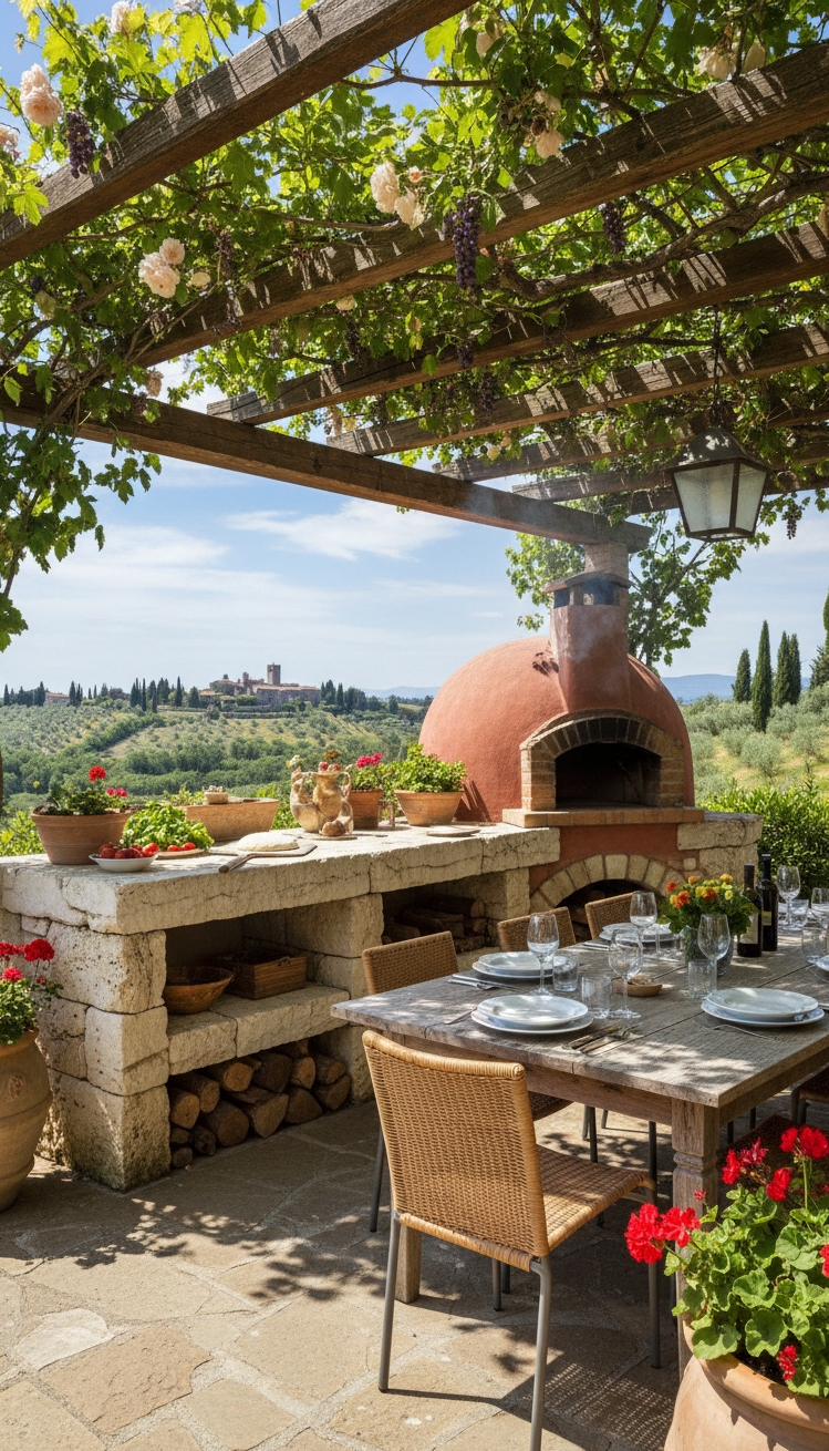 Modern Italian Kitchen Ideas - Italian Kitchens: Stone and Sun - The stone countertop anchors this outdoor Italian kitchen,...