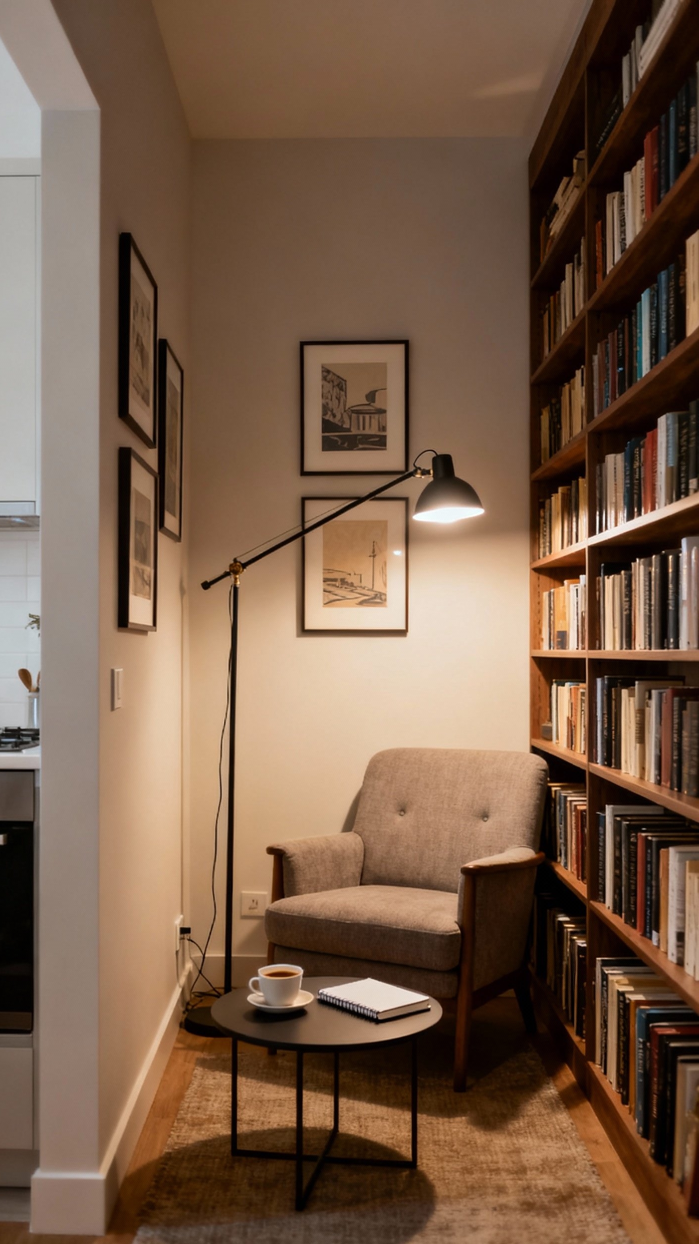 reading nook ideas - Cozy Corner: Small Apartment Reading Nook - The inviting armchair beckons you to sink into...