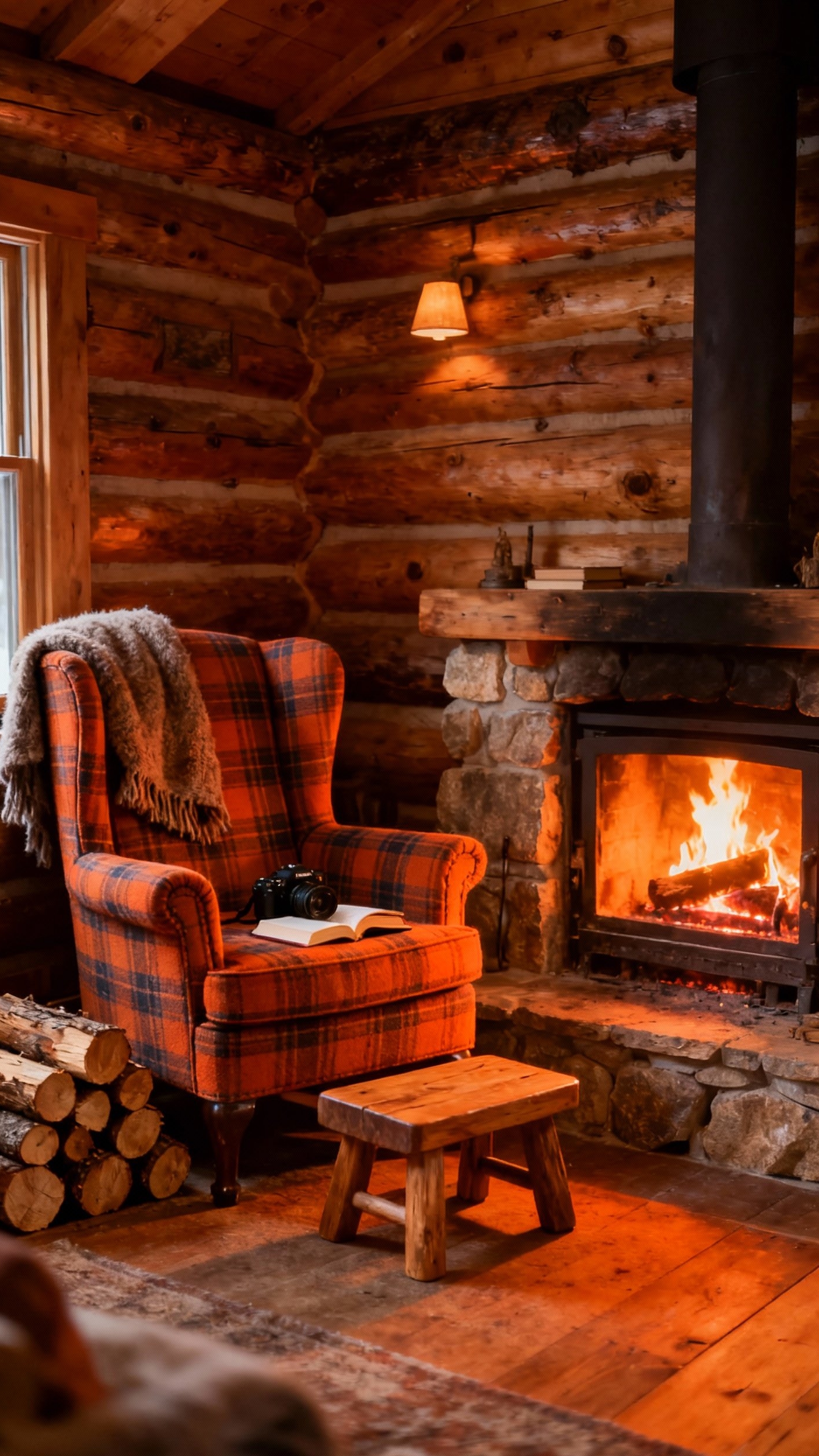 reading nook ideas - Cozy Cabin Reading Nook Design - This crackling fireplace instantly draws you in with...