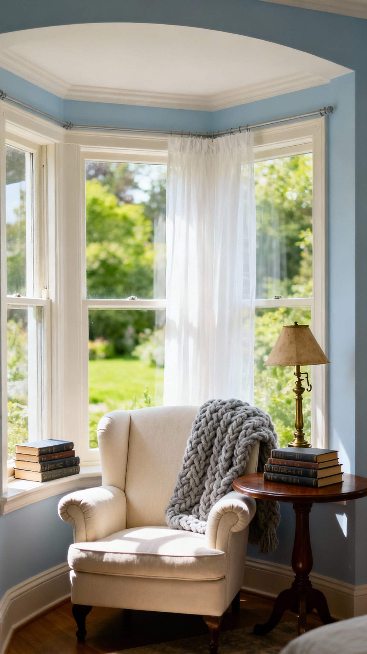 reading nook ideas - Sun-Drenched Reading Nook Design Ideas - This cream-colored armchair, nestled perfectly in a sun-drenched...