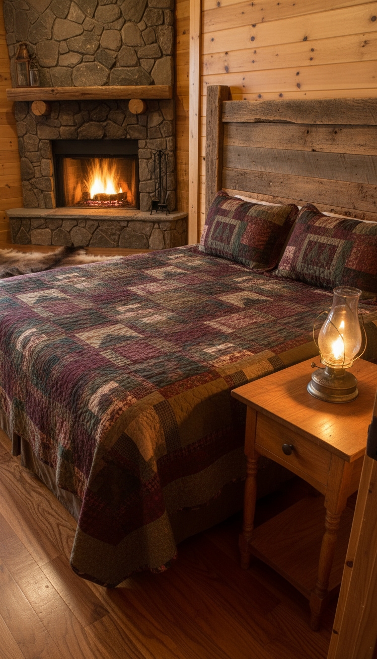 Male Bedroom Ideas - Rustic Retreat: Cozy Male Bedroom Design - This patchwork quilt immediately grabs your attention with...