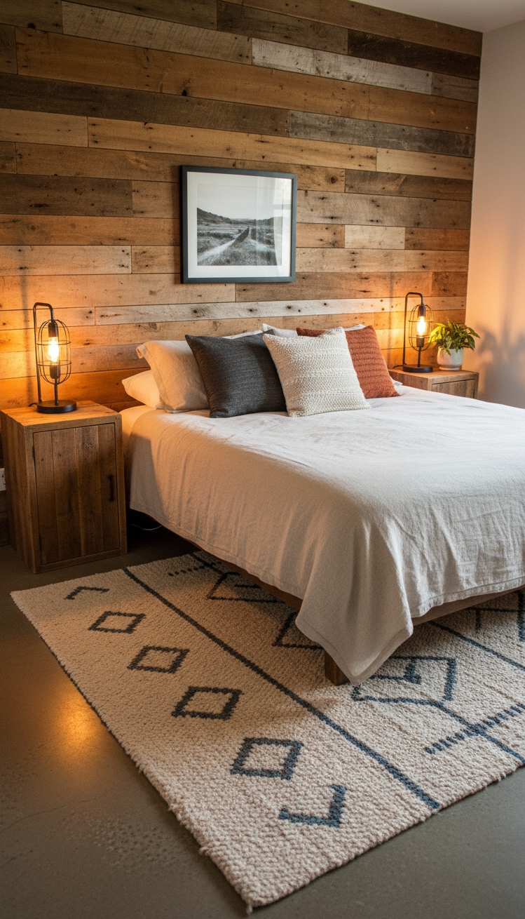 Accent Wall Behind Bed - Reclaimed Wood Accent Wall Design - The reclaimed wood accent wall immediately draws your...