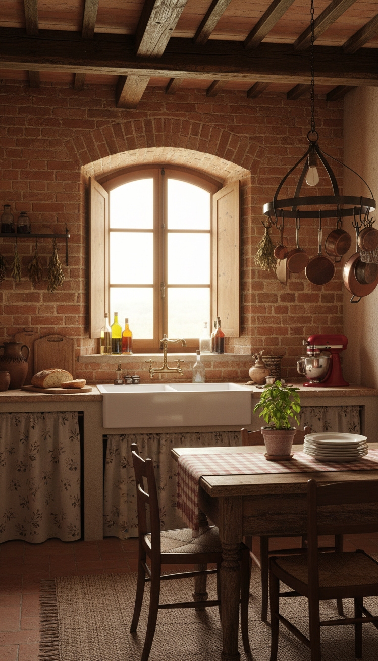 Modern Italian Kitchen Ideas - Italian Kitchens: Rustic Charm, Modern Style - The exposed brick wall sets a warm, textured...