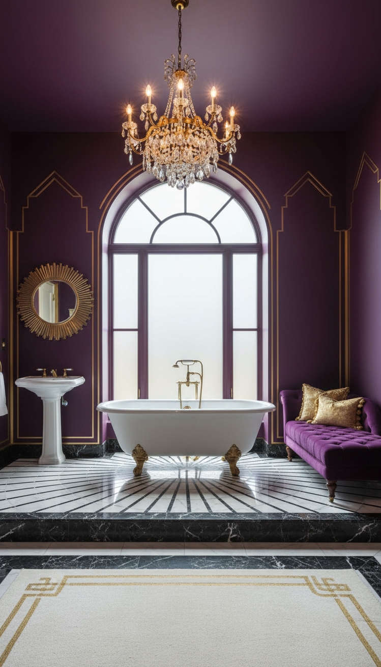 Trending Bathroom Colors - Jewel-Toned Bathrooms: Color Trend Alert - The amethyst walls immediately envelop you in a...