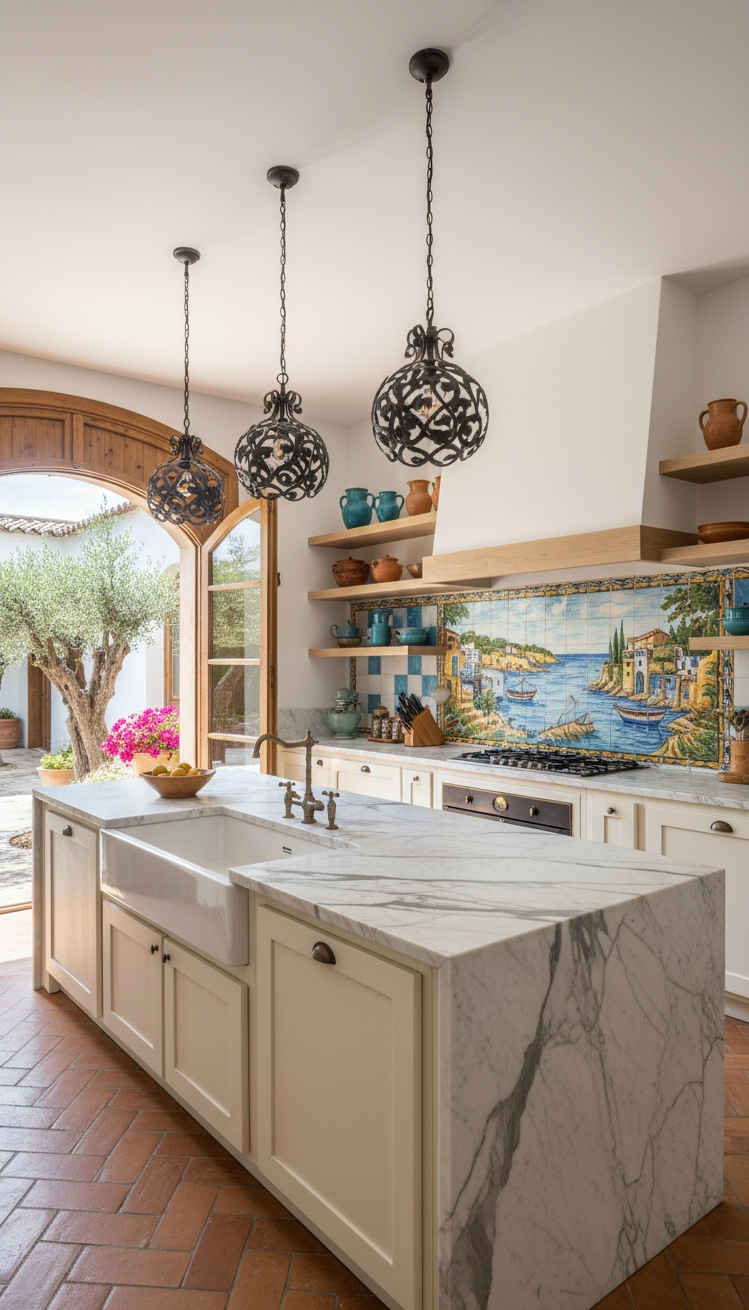 open kitchen ideas - Mediterranean Open Kitchen Design Ideas - The heart of this Mediterranean kitchen is undoubtedly...