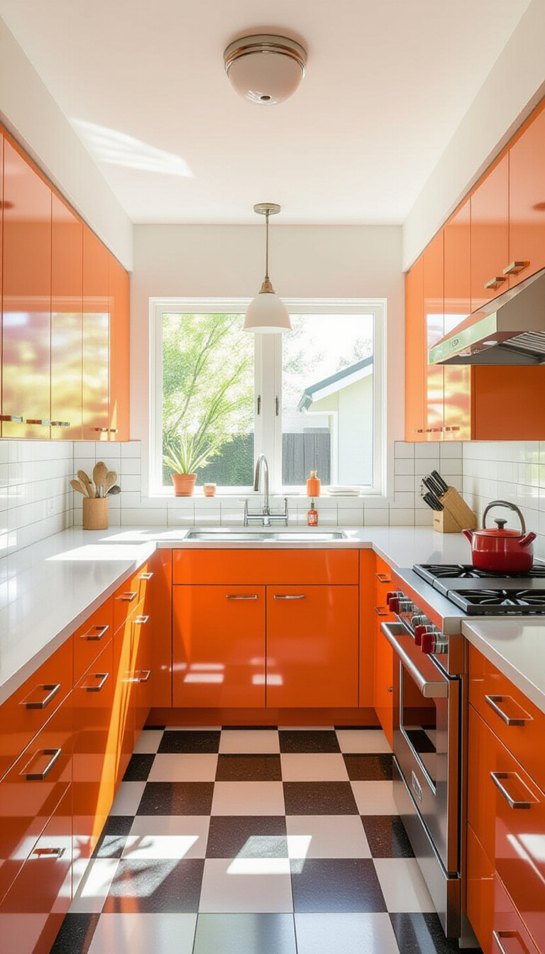 kitchen cabinet colors - Bold Cabinet Colors: Kitchen Design Ideas - These Atomic Tangerine cabinets steal the show with...