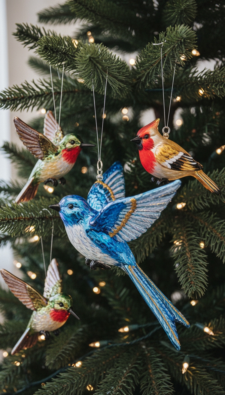 christmas tree decor ideas - Iridescent Birds: Elegant Christmas Tree Design - These delicate bird ornaments bring a touch of...