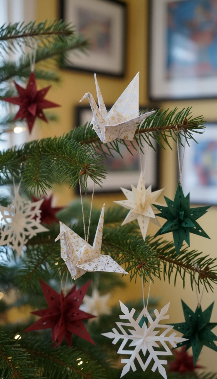 christmas tree decor ideas - Artistic Paper Ornaments for Christmas Trees - These delicate paper ornaments transform a simple Christmas...