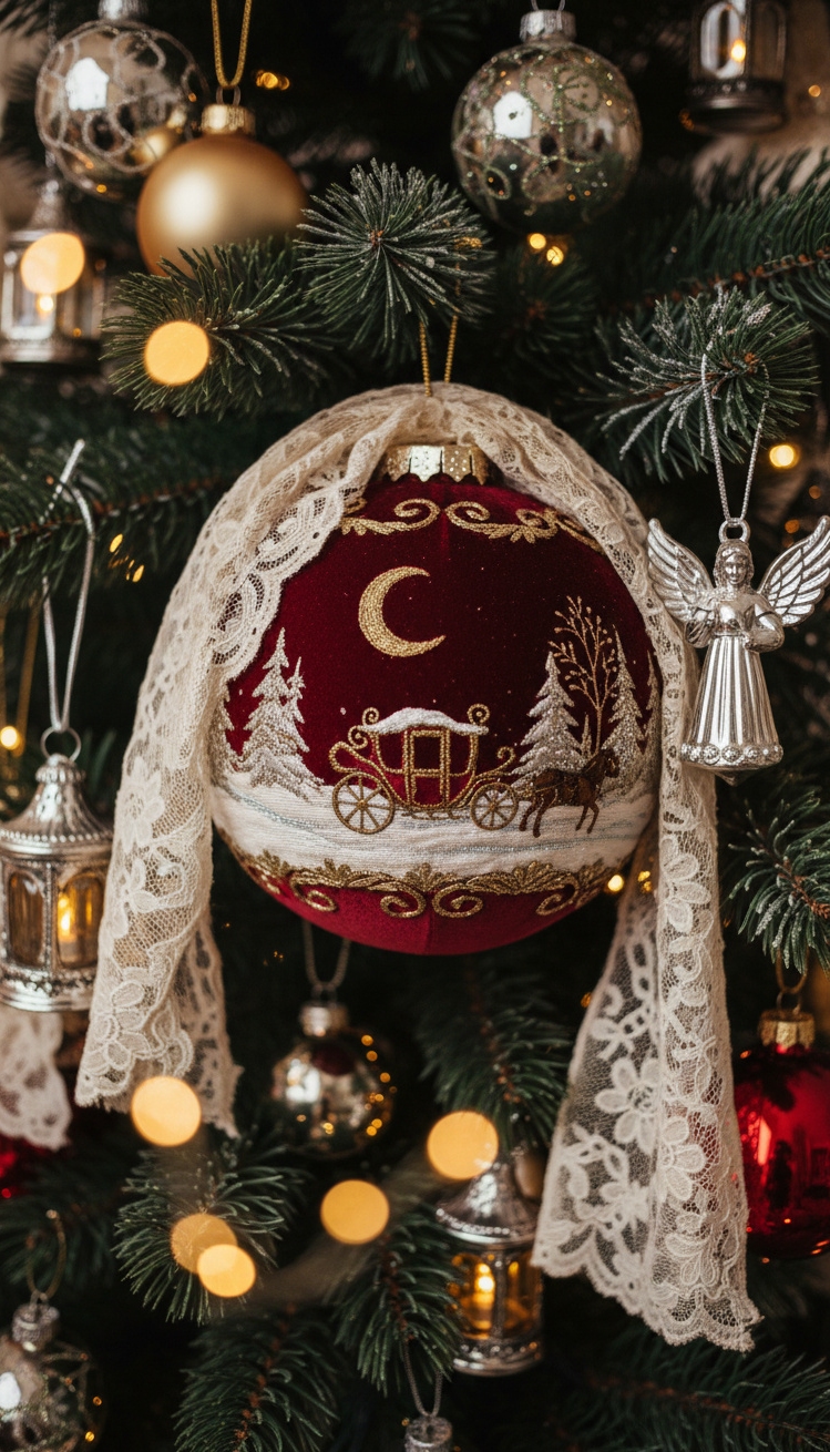 christmas tree decor ideas - Crimson Velvet: Victorian Christmas Tree Design - This velvet ornament, a jewel-toned crimson sphere, immediately...