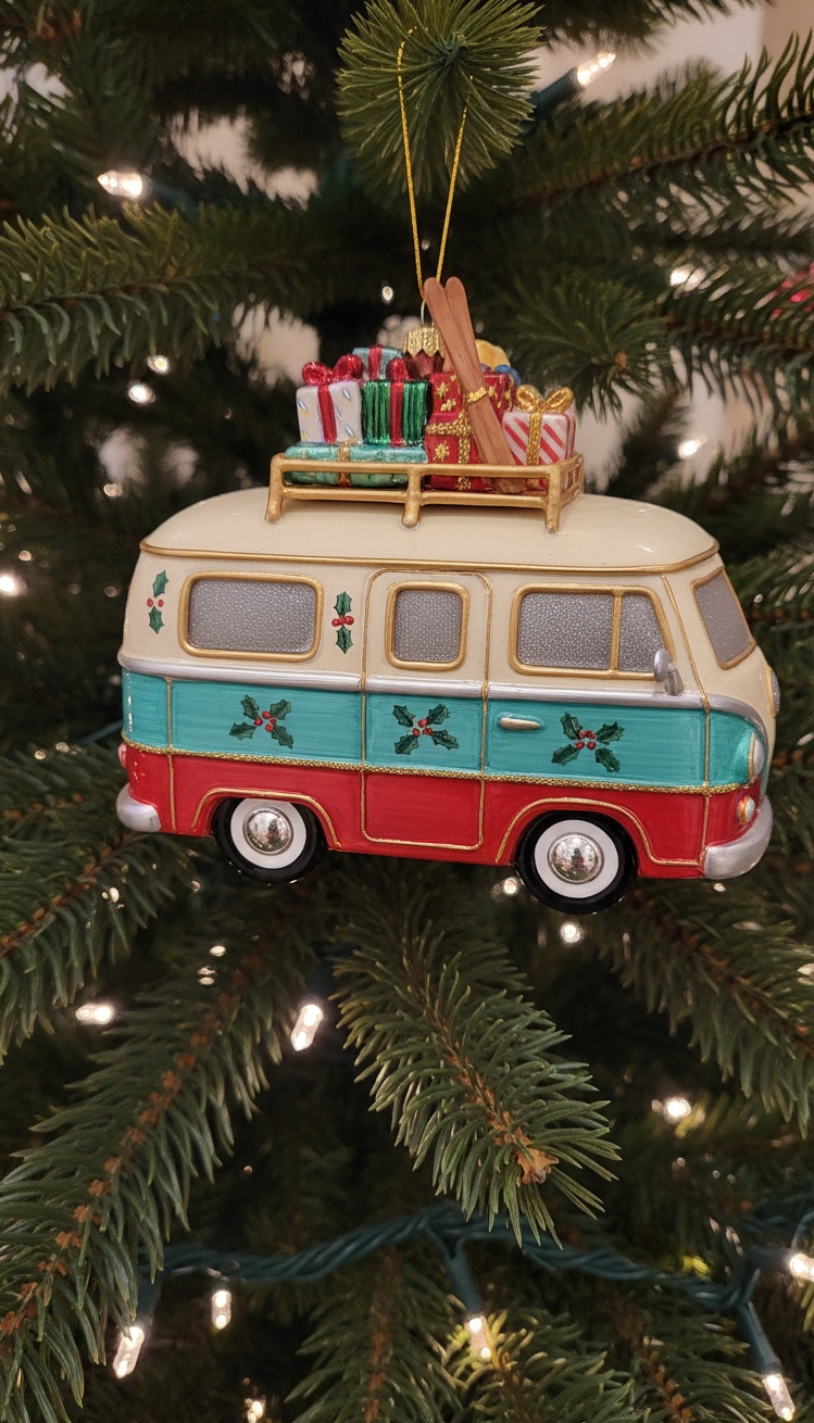 christmas tree decor ideas - Detailed Christmas Tree Ornament Designs - This vintage camper van ornament steals the show...