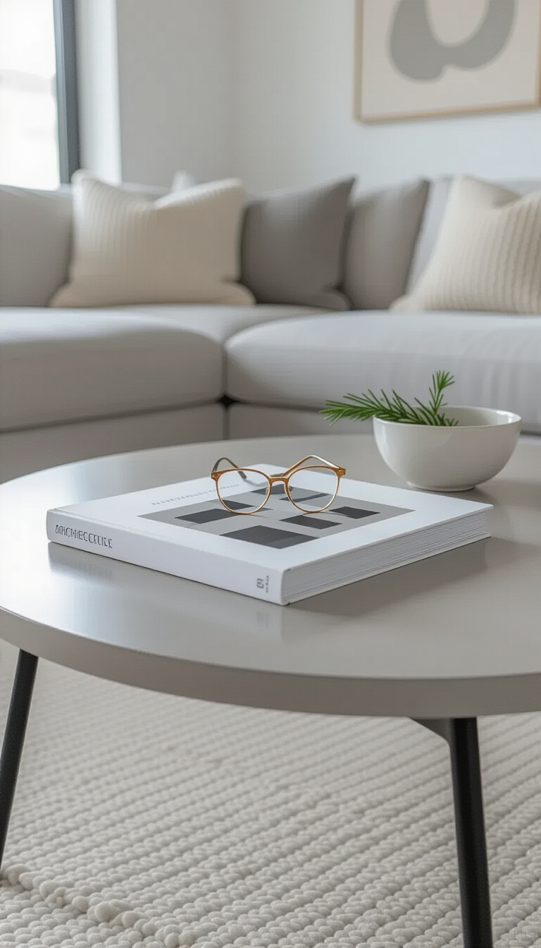 coffee table decor living room - Coffee Table Decor: Minimalist Scandinavian Style - This concrete coffee table anchors the scene with...