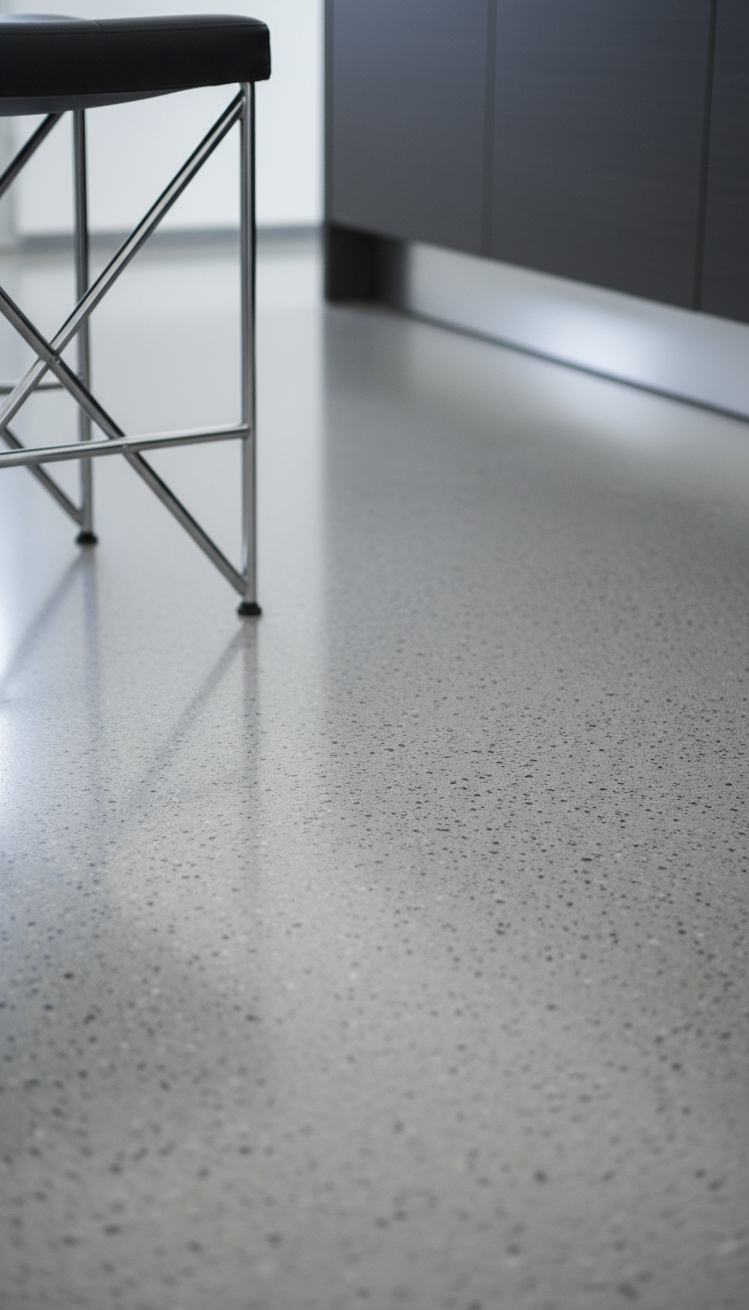 Light Grey Floors Kitchen - Light Grey Floors: Minimalist Kitchen Design - Light grey polished concrete floors offer a sleek...