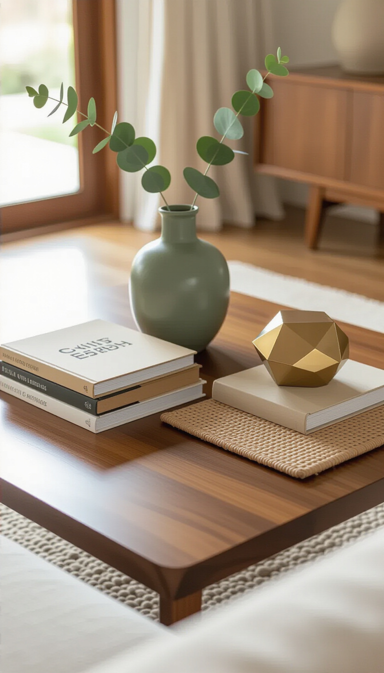 coffee table decor living room - Coffee Table Decor: Mid-Century Modern Style - This walnut coffee table anchors a serene mid-century...