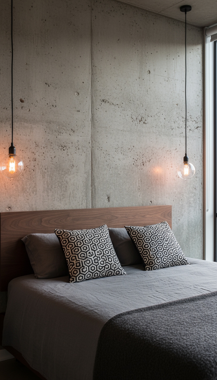 Accent Wall Behind Bed - Concrete Dreams: Accent Wall Inspiration - The concrete accent wall immediately draws your eye...