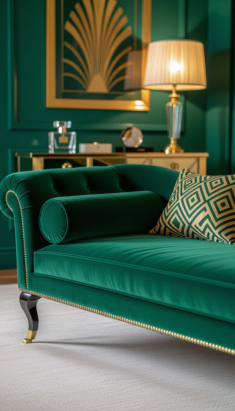 luxurious bedroom ideas - Emerald Velvet Dreams: Art Deco Bedroom - Sink into the plush allure of this Art...