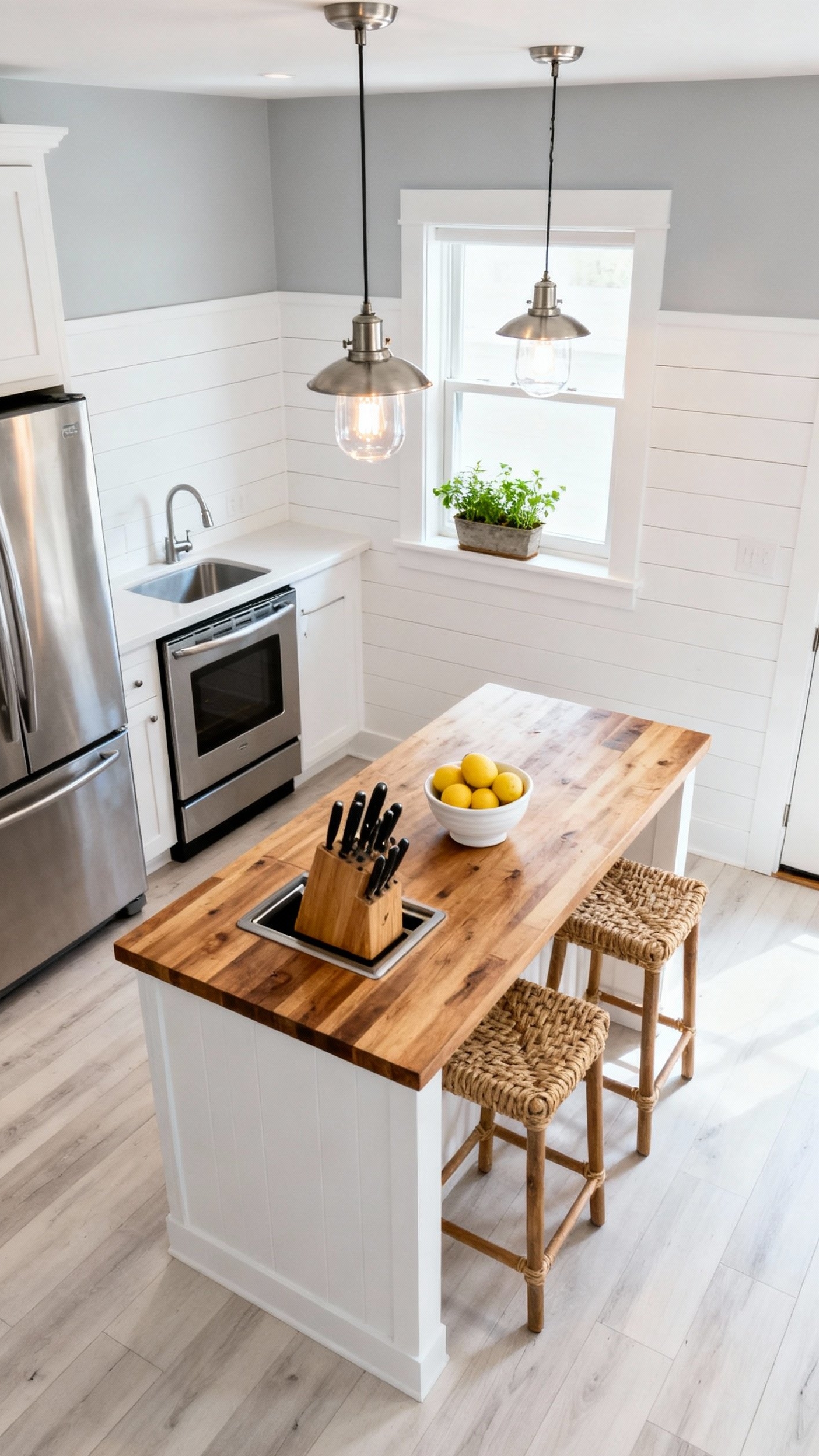 small kitchen ideas - Small Kitchens: Rustic Charm & Smart Design - This butcher block island instantly warms up the...