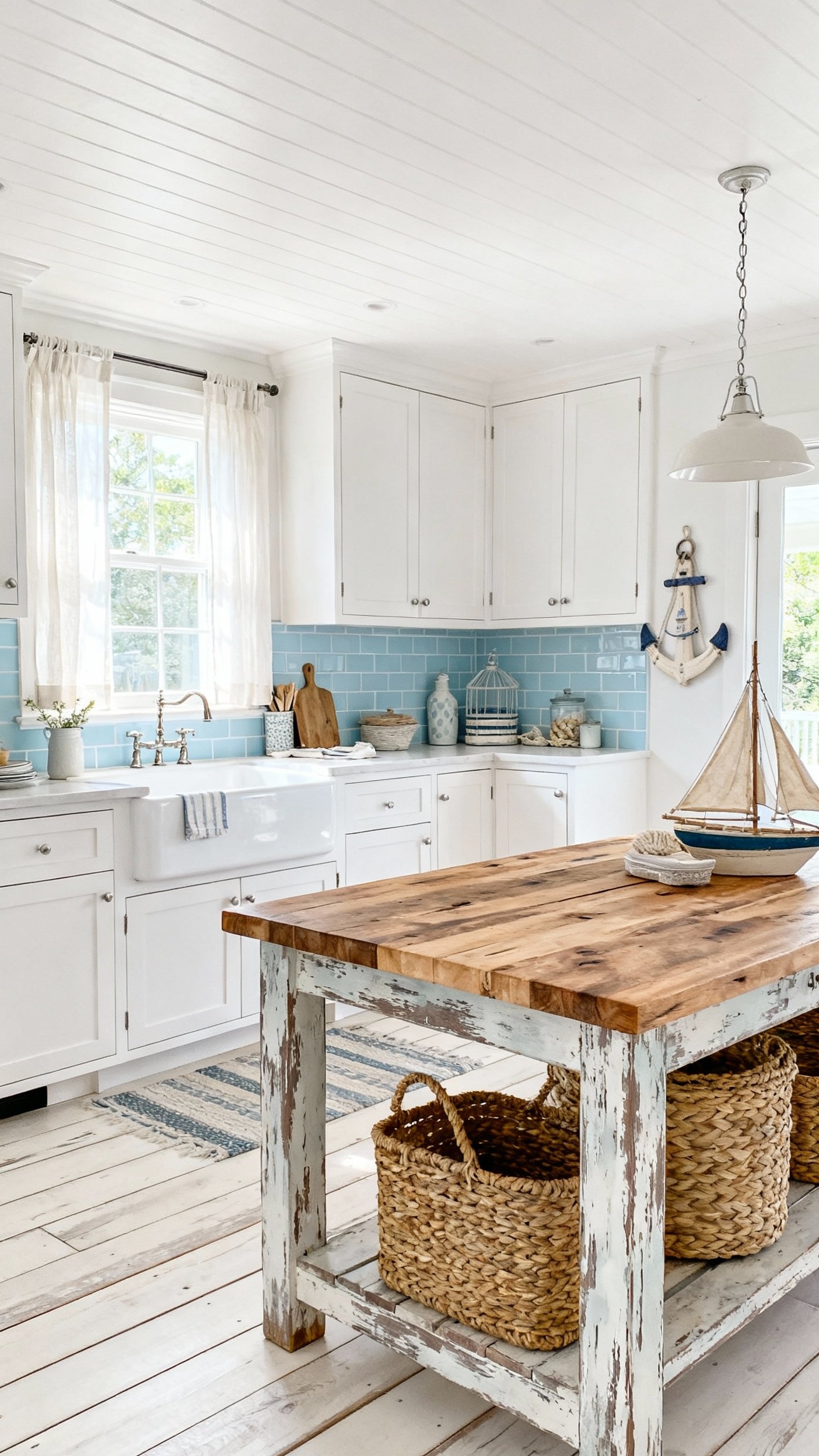small kitchen ideas - Coastal Charm in Compact Kitchens - The whitewashed wood floors immediately catch your eye,...