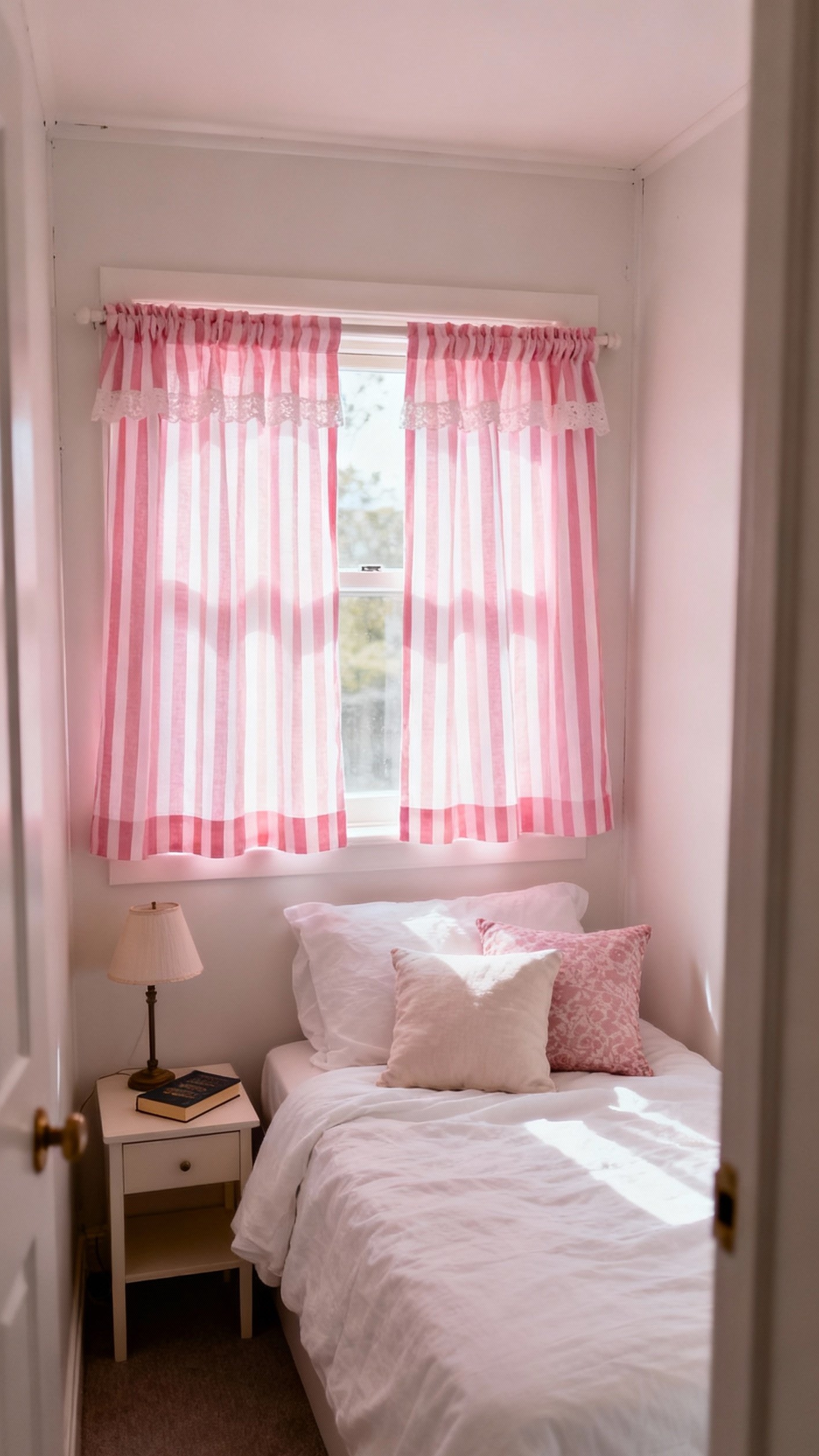 pink curtains bedroom ideas - Pink Curtains: Bedroom Design Inspiration - pink curtains bedroom ideas - These cafe curtains in blush pink and white...