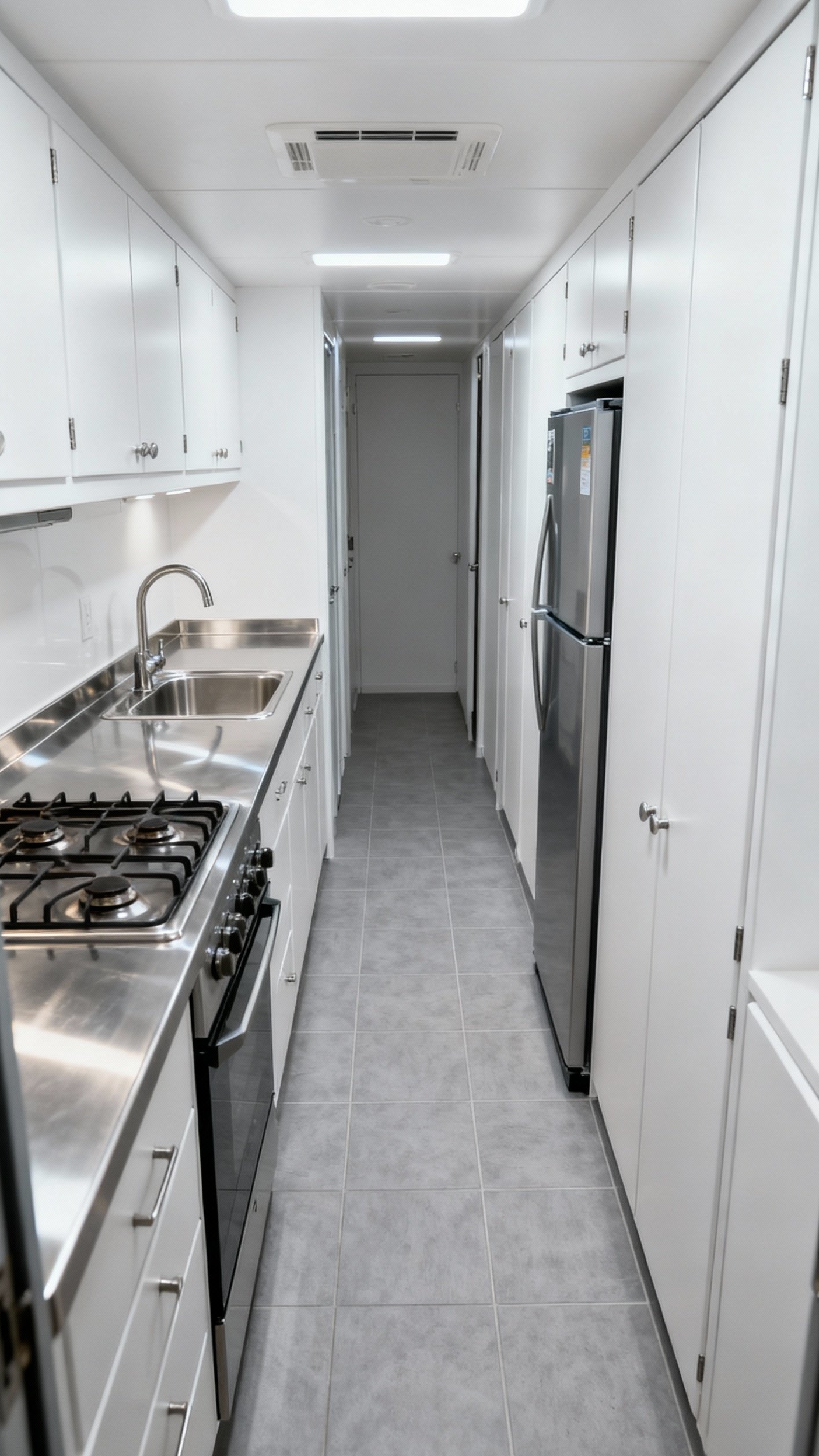 small kitchen ideas - Galley Kitchen: Streamlined Small Space - The streamlined cabinetry in this galley kitchen creates...