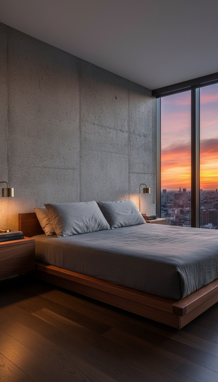 Male Bedroom Ideas - Sunset Hues & Modern Male Bedroom - The charcoal grey linen duvet immediately draws your...