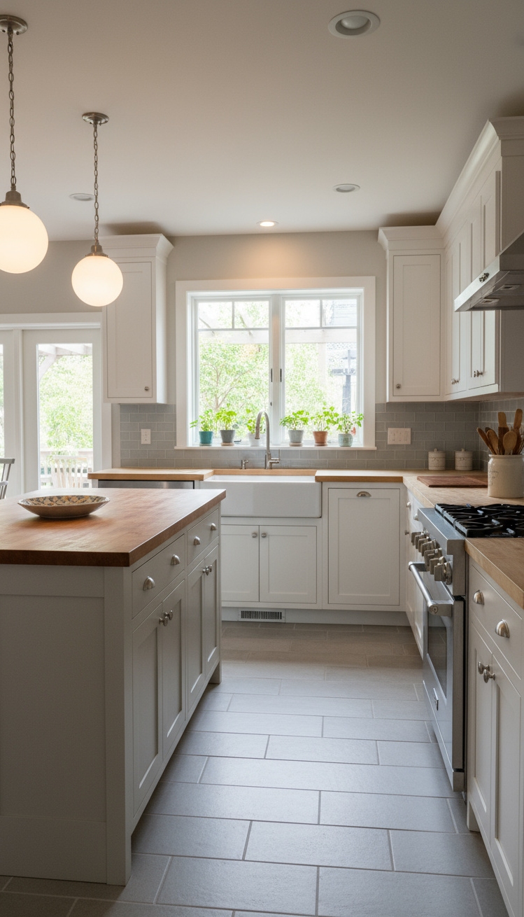 Light Grey Floors Kitchen - Light Grey Floors: Kitchen Design Inspiration - Light Grey Floors Kitchen - Light grey porcelain tile floors immediately establish a...