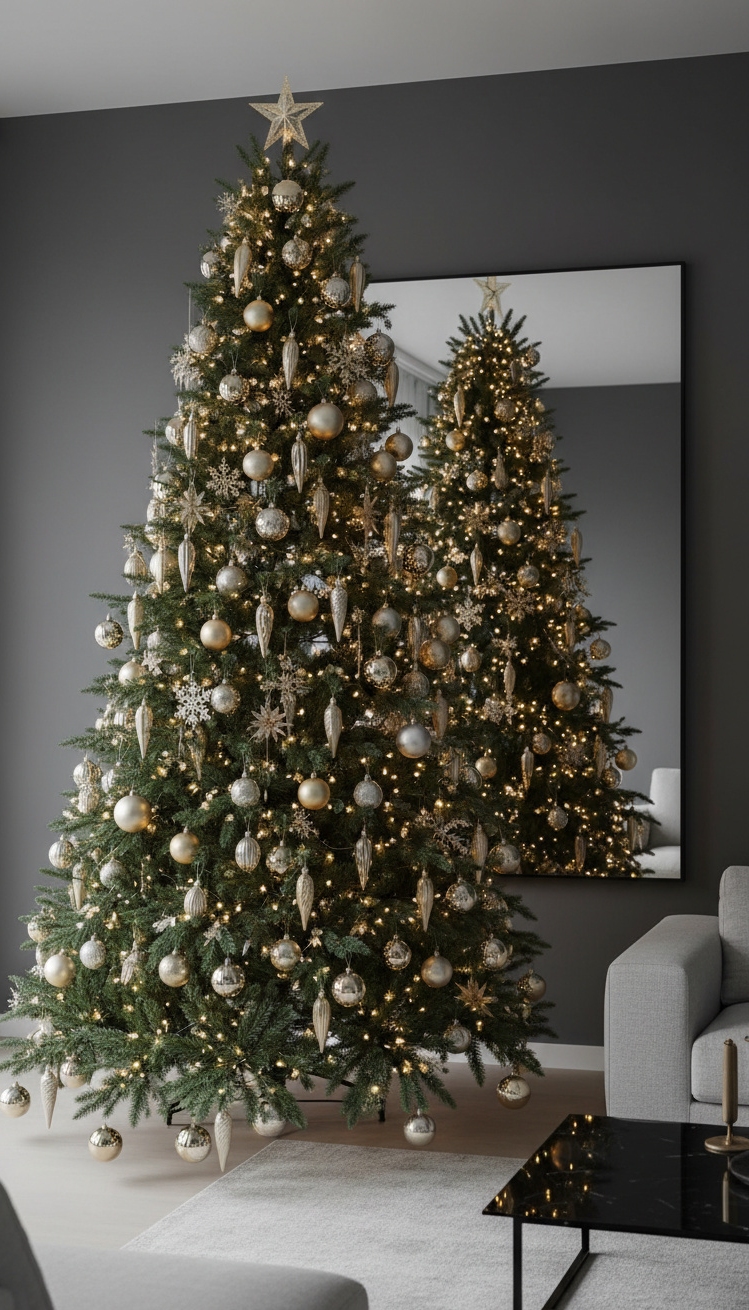 christmas tree decor ideas - Gilded Glamour: Silver and Gold Trees - This Christmas tree shimmers with a sophisticated palette...
