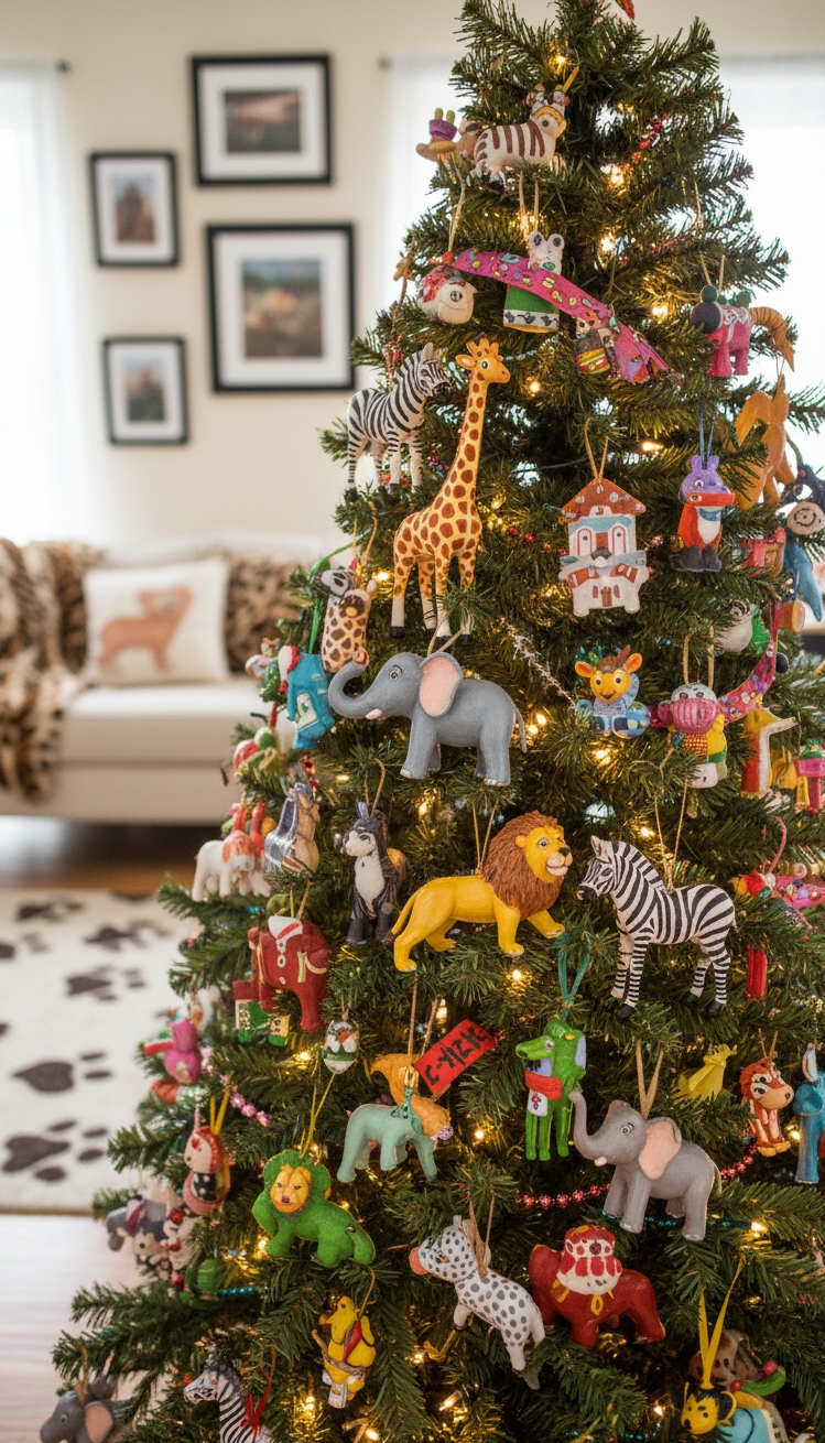 christmas tree decor ideas - Animal Ornament Christmas Tree Design - This Christmas tree bursts with playful personality, showcasing...