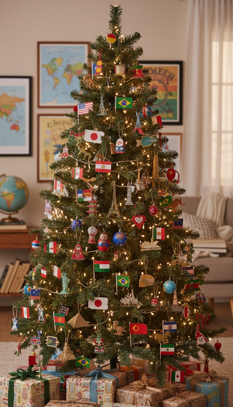 christmas tree decor ideas - Global Christmas Tree Decor Ideas - This Christmas tree bursts with global charm, showcasing...