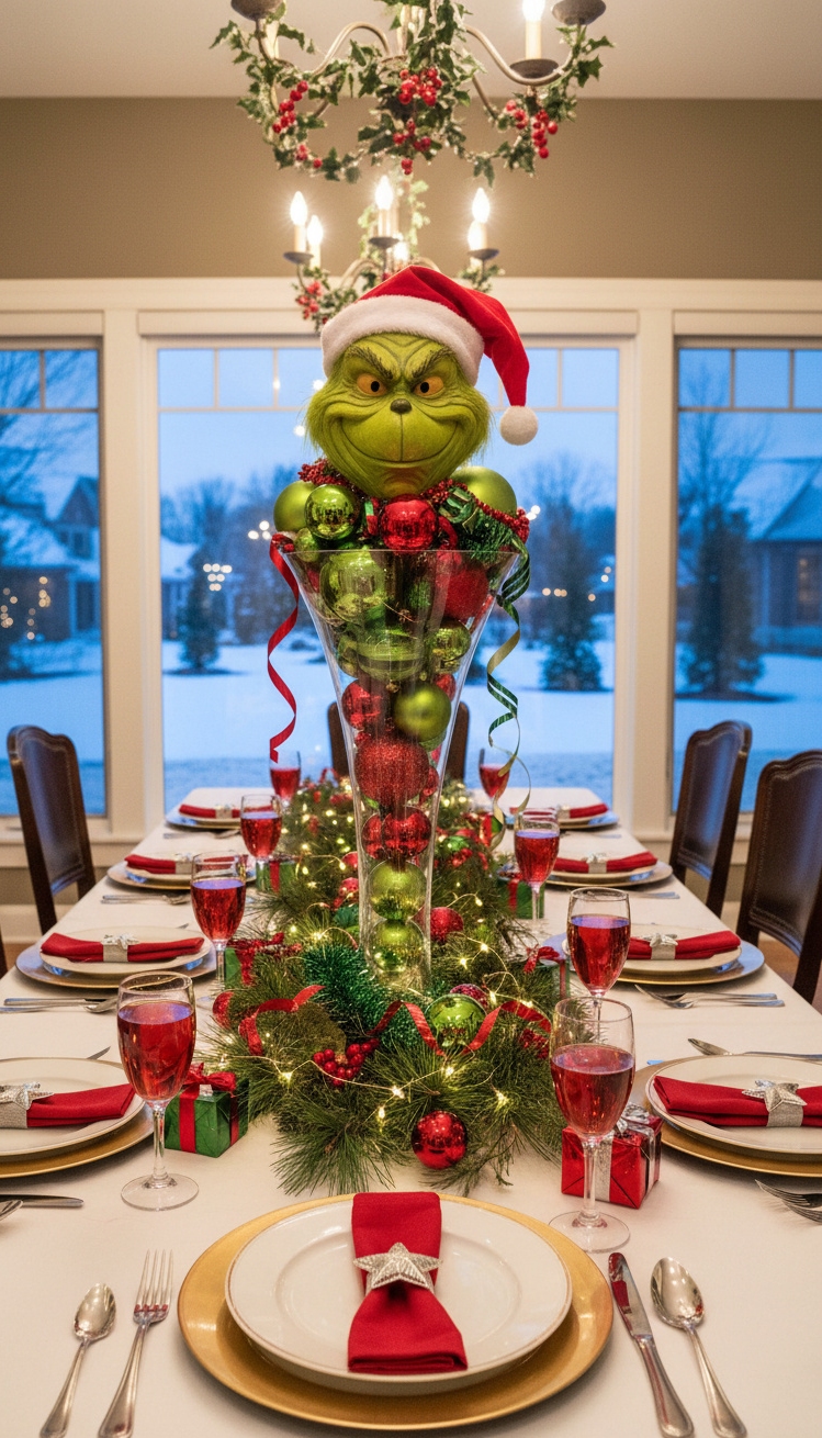 Grinch Centerpiece Ideas - Grinch Centerpiece: Festive Table Design - The Grinch centerpiece commands attention with its playful...
