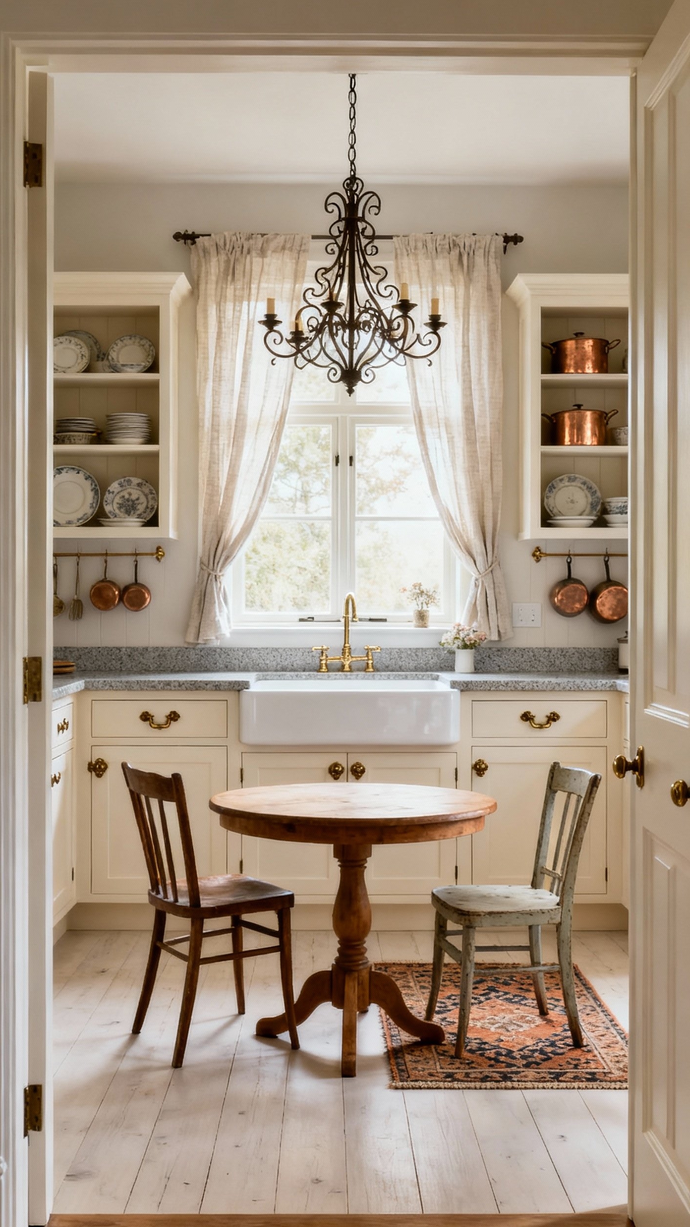 small kitchen ideas - Charming Details for Small Kitchen Design - These linen drapes filter the sunlight, casting a...