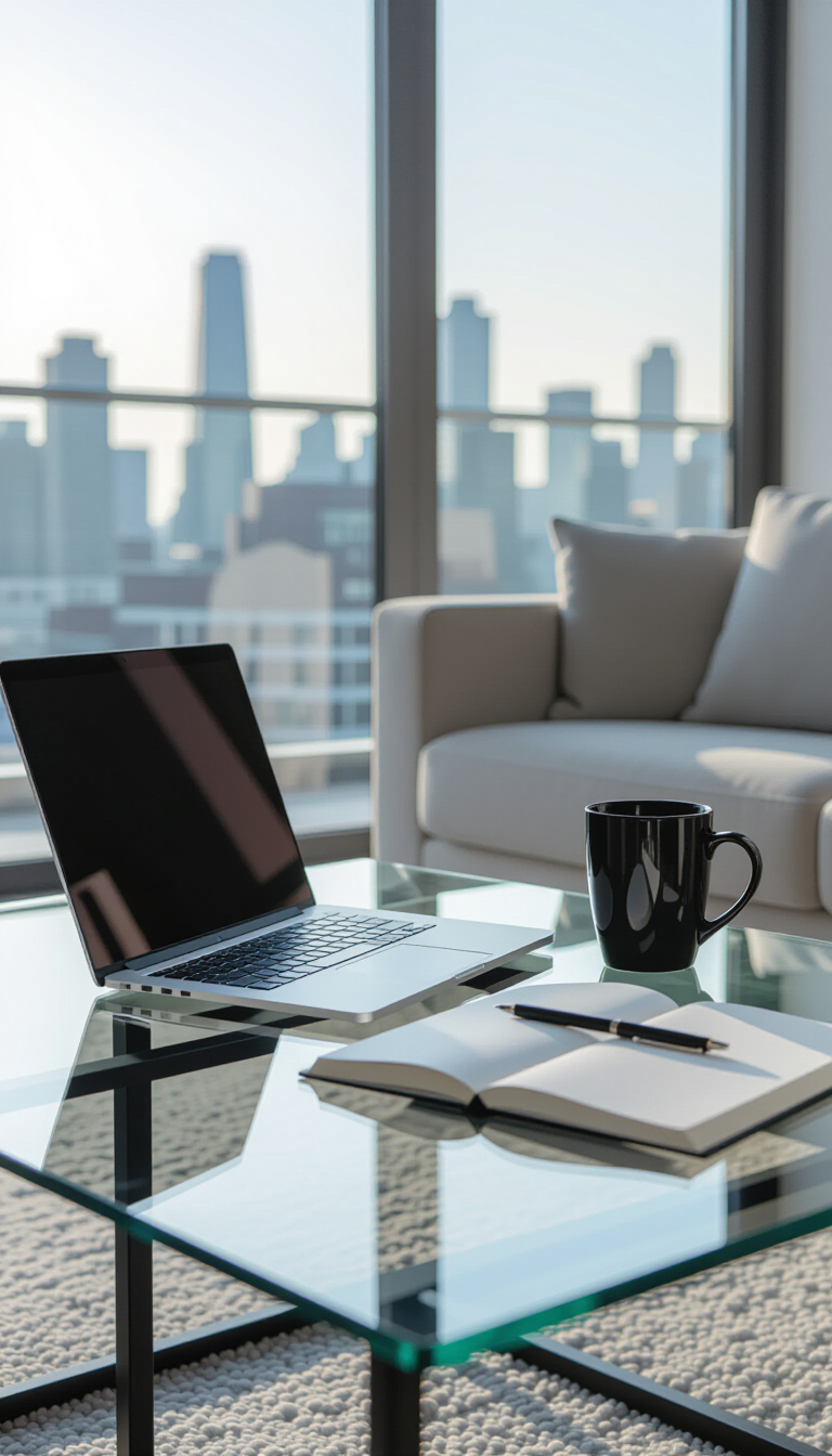 coffee table decor living room - Coffee Table Decor: Modern Living - This sleek glass coffee table anchors a bright,...