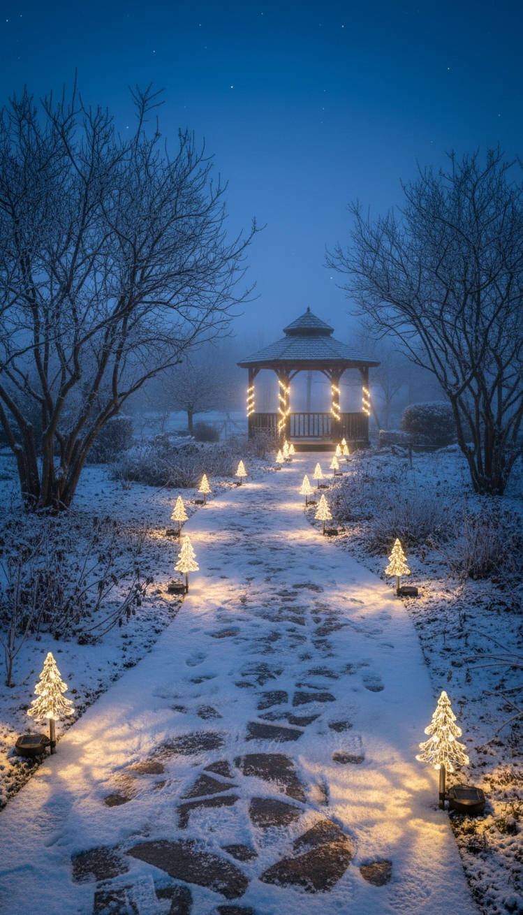 christmas garden decorations - Christmas Garden Lights Design Ideas - The softly glowing garden path beckons with the...