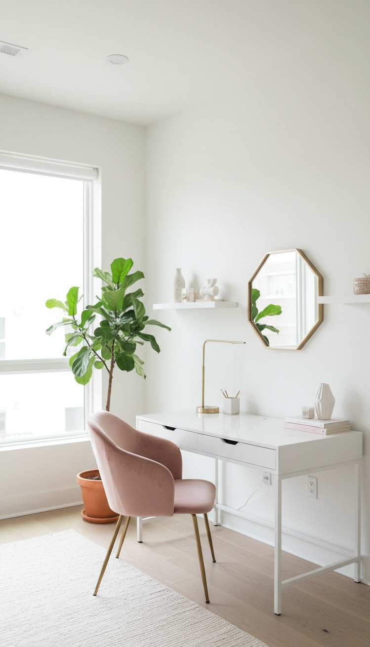 women's home office ideas - Blush Pink Chair Steals the Show - The blush pink chair steals the show. Its...