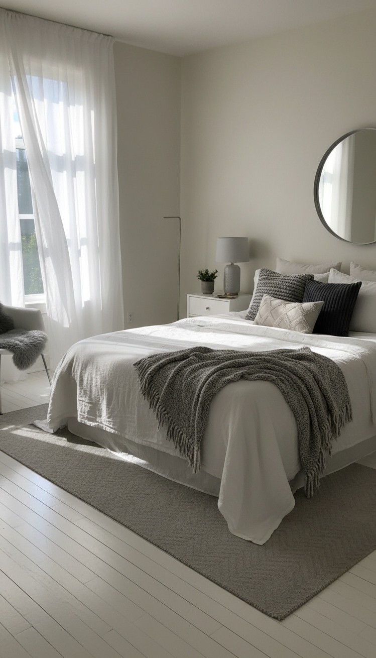 white and gray bedroom - White and Gray: Diffuse Light Beautifully - These linen drapes diffuse light beautifully, softening the...