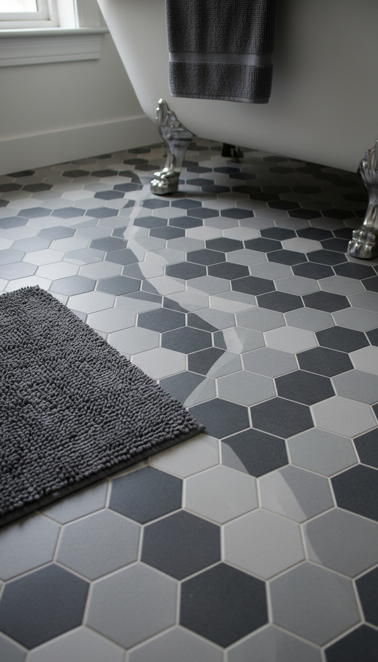 modern bathroom tiles - Modern Bathroom Tiles: Gray Geometry - These hexagonal tiles create a subtle, modern vibe...