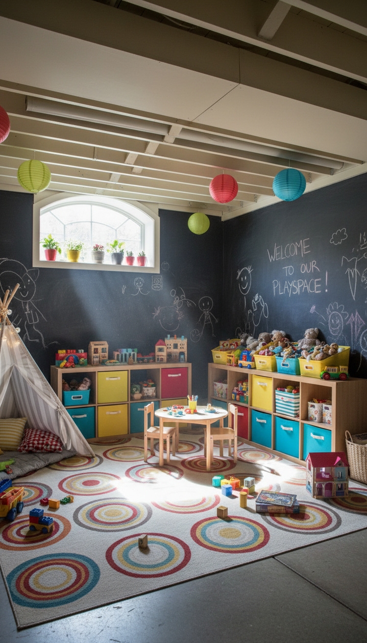 cool basement ideas - Basement Playrooms: Color and Light - These toy storage bins, splashed with primary colors,...
