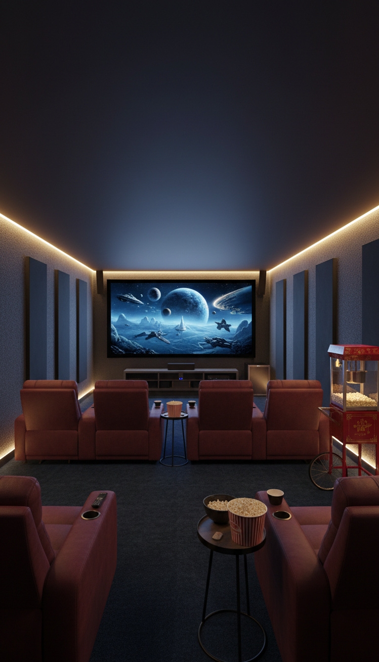 cool basement ideas - Basement Design: Cozy Home Theater - These plush reclining seats just scream comfort. The...