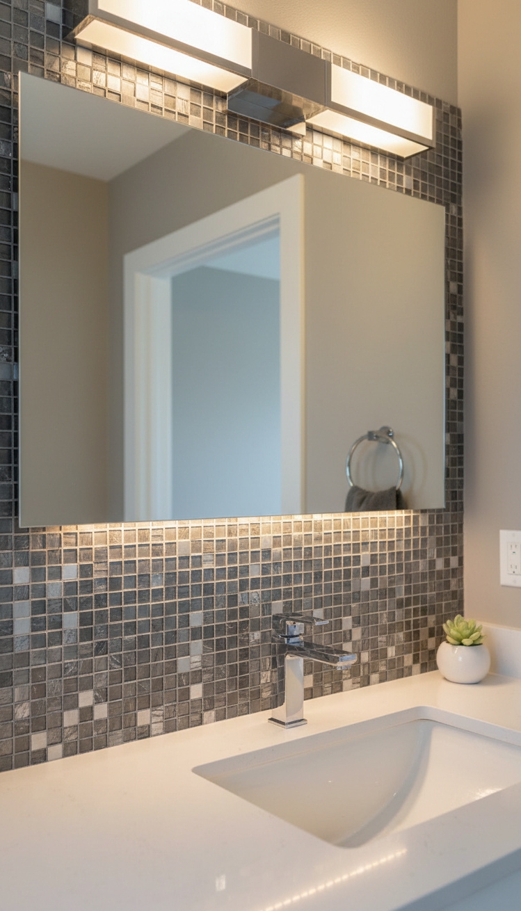 modern bathroom tiles - Modern Bathroom Tiles: Gray & Silver - These mosaic tiles catch the light in such...