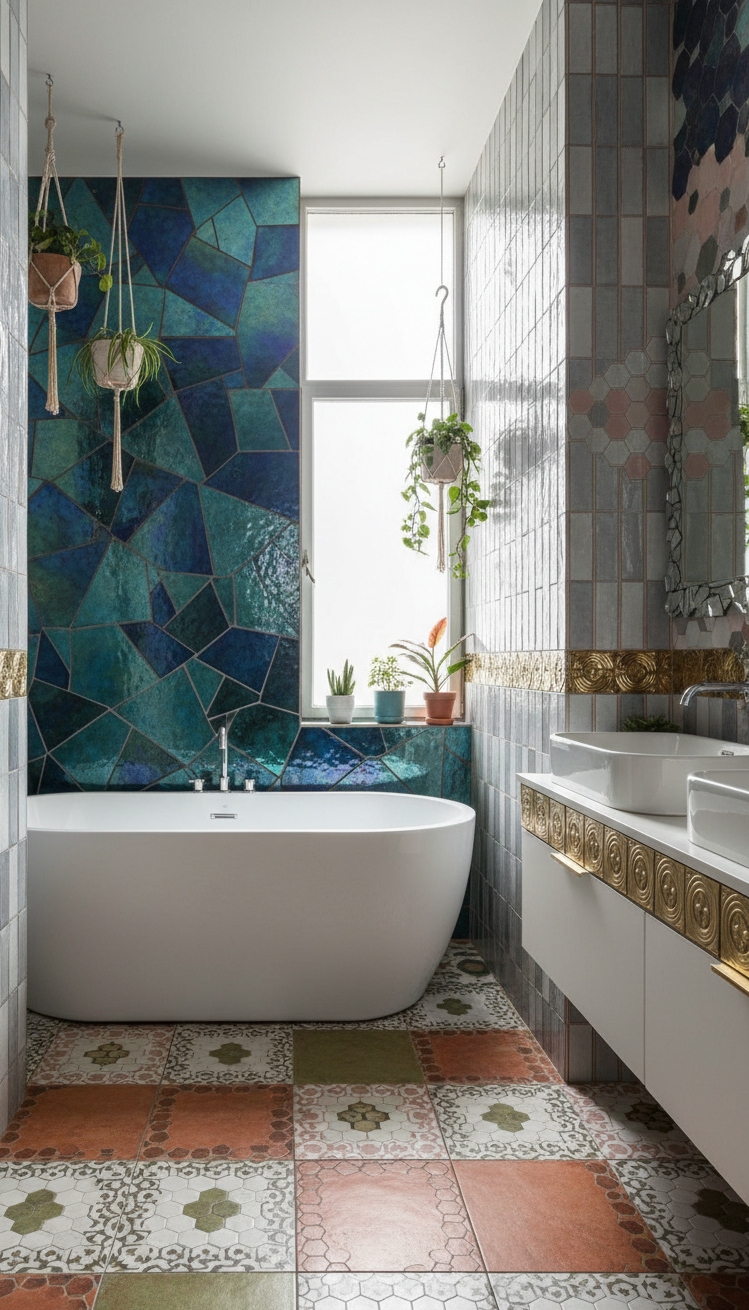modern bathroom tiles - Modern Bathroom Tiles: Mix and Match - These mixed tiles really grab your attention. The...