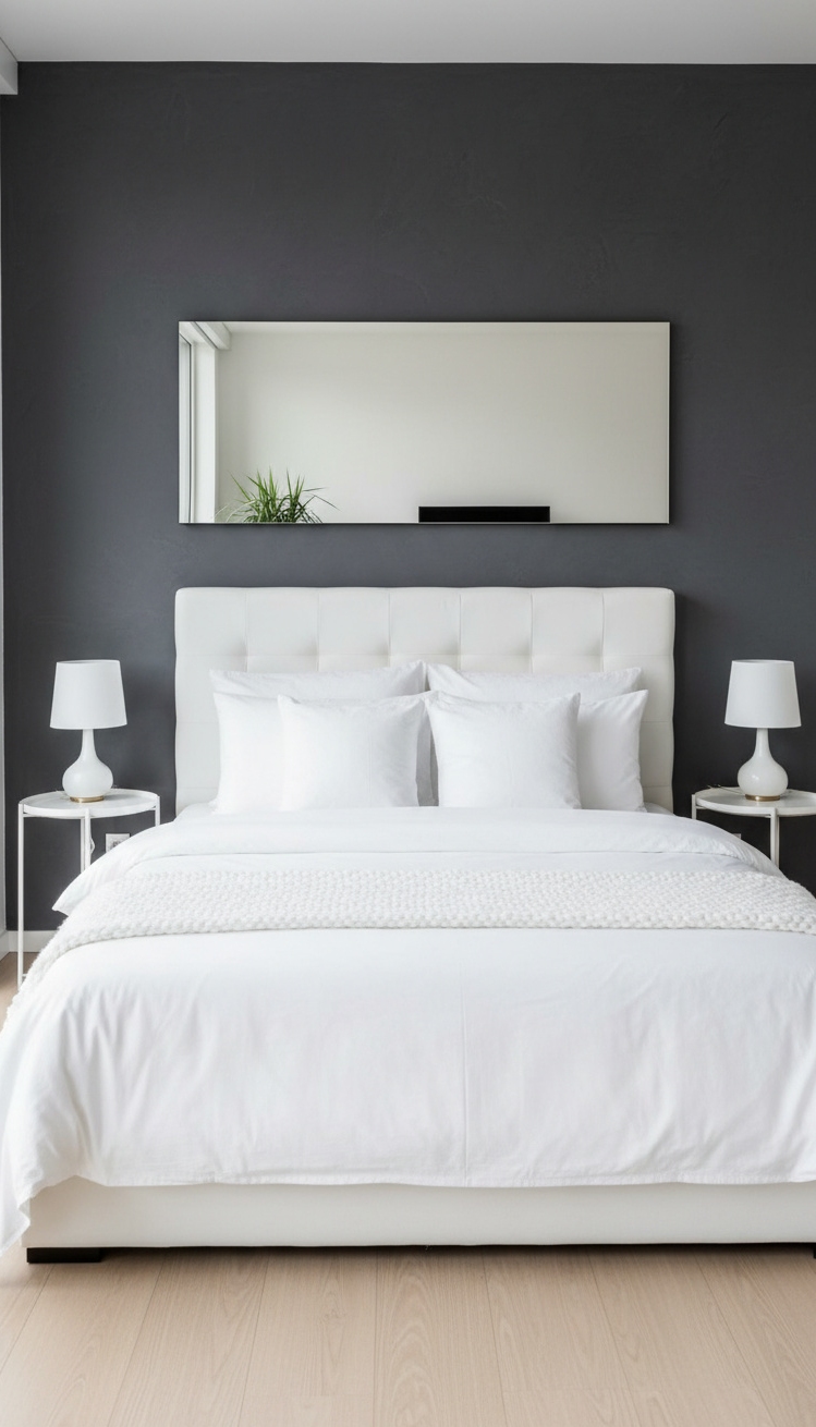 white and gray bedroom - Gray Wall Makes a Bedroom Statement - The gray wall makes a statement. It sits...