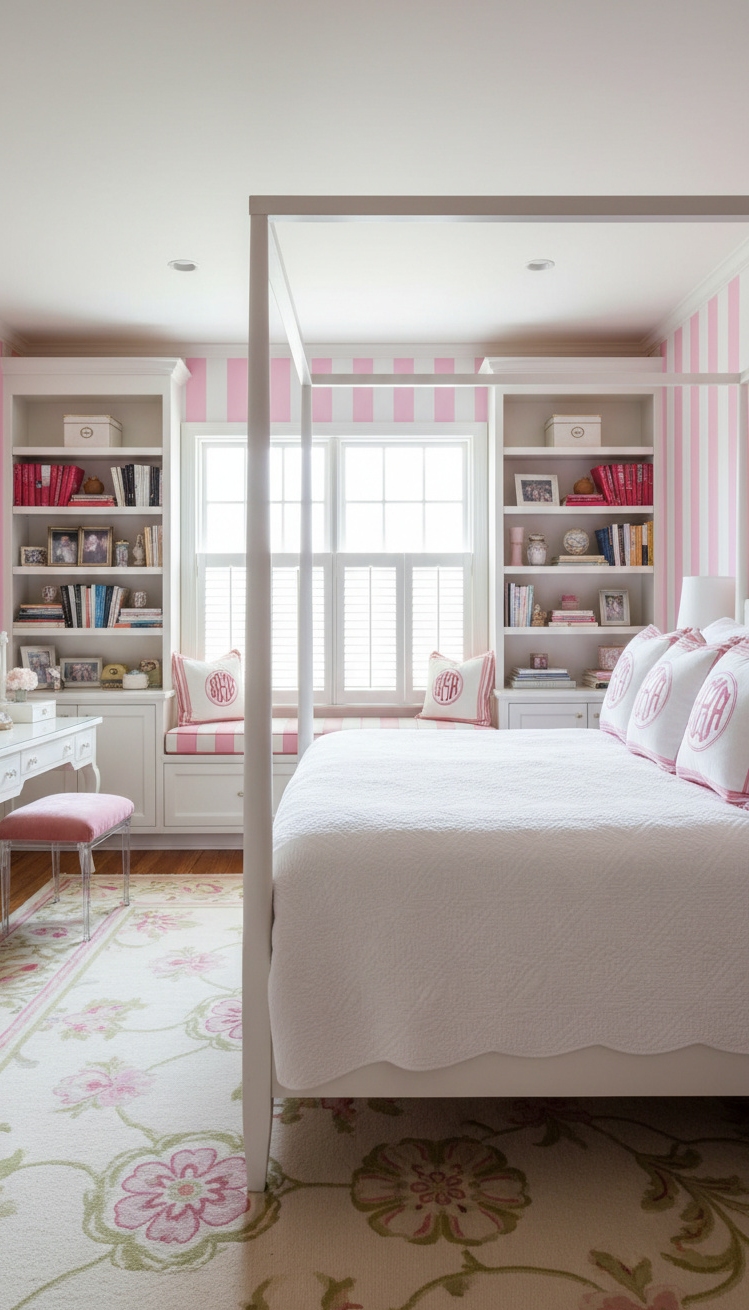 pink wallpaper for bedroom - Crisp, Clean Pink and White Walls - These pink and white striped walls feel crisp...