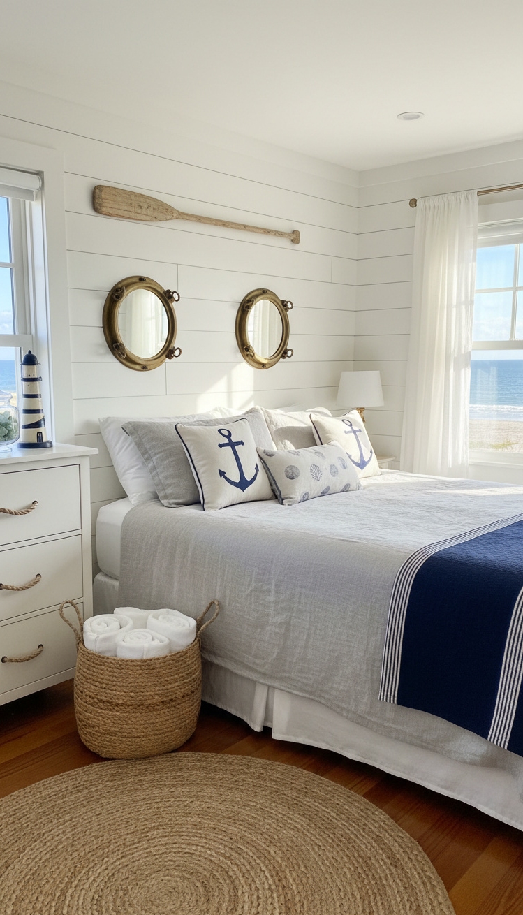 white and gray bedroom - Bright Airy Feel With Shiplap Walls - These white shiplap walls create a bright, airy...