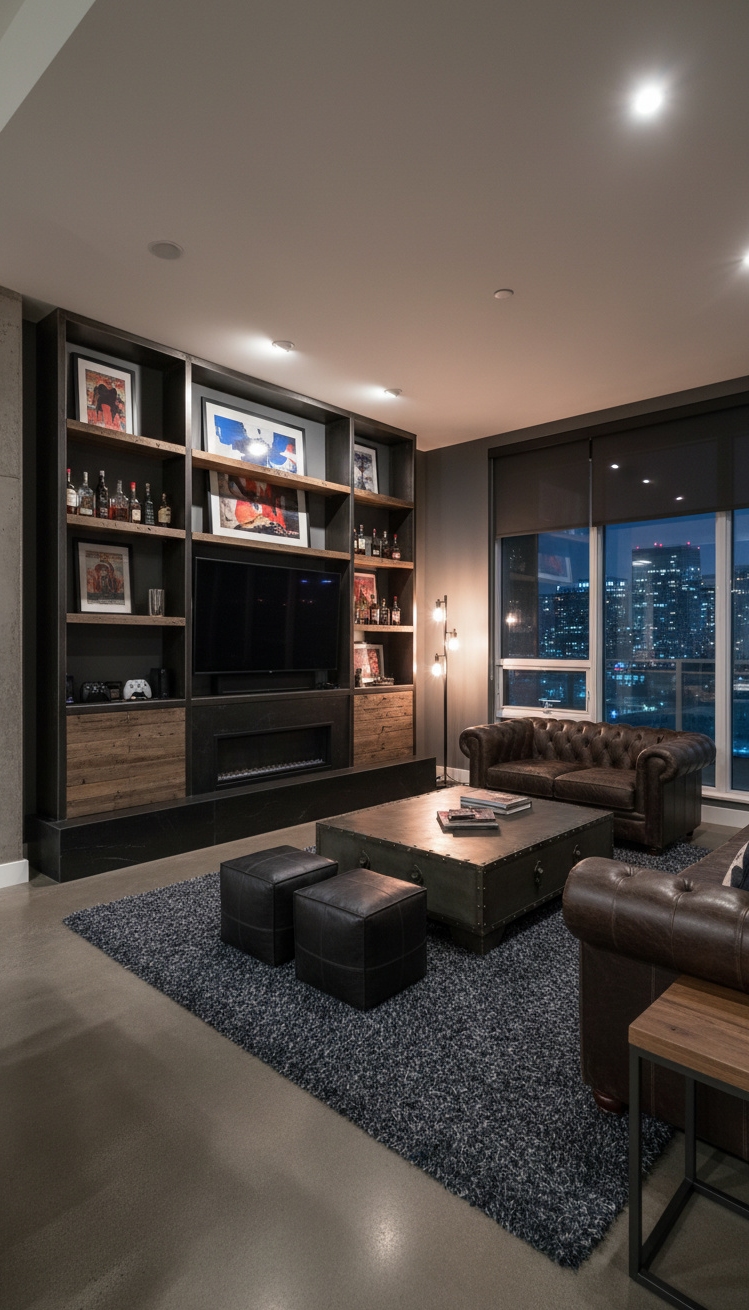 Condo living room - Condo Living Room: Dark and Masculine - These dark walls create a moody vibe. The...