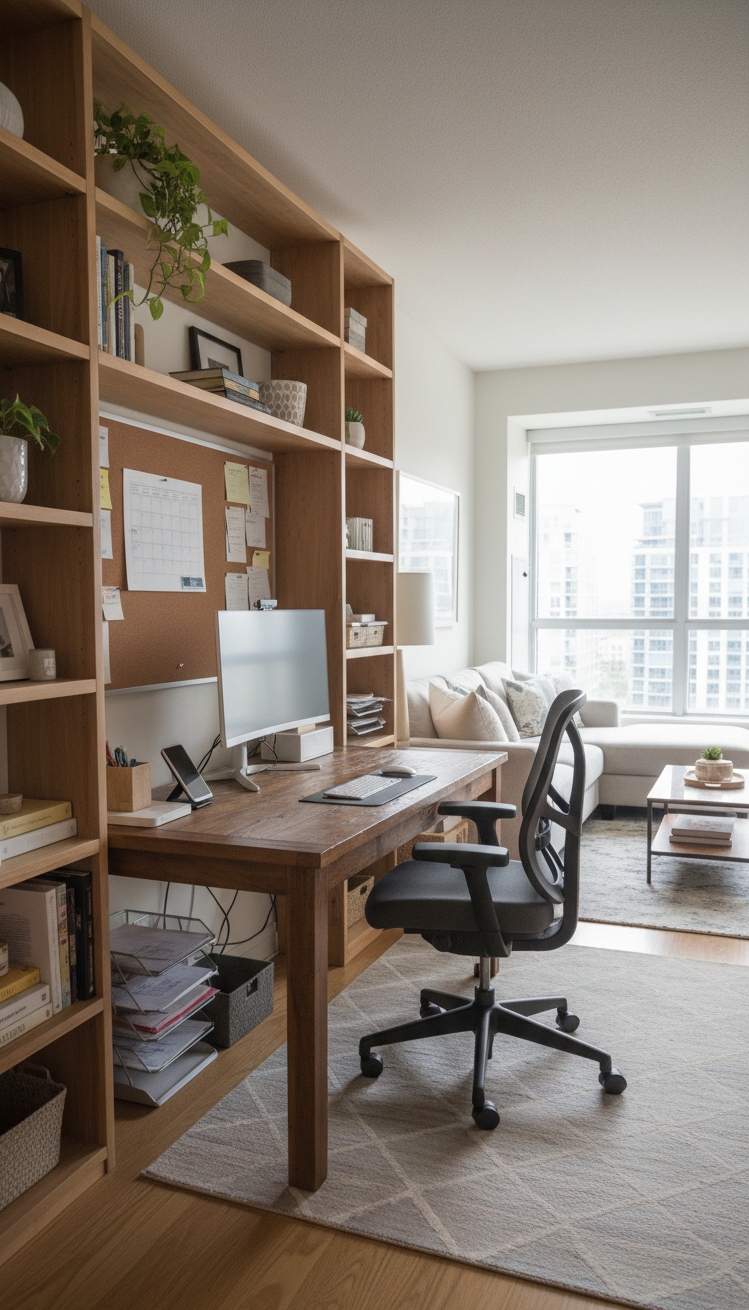 Condo living room - Condo Living Room: Work and Style - These bookshelves command attention, filled with spines that...