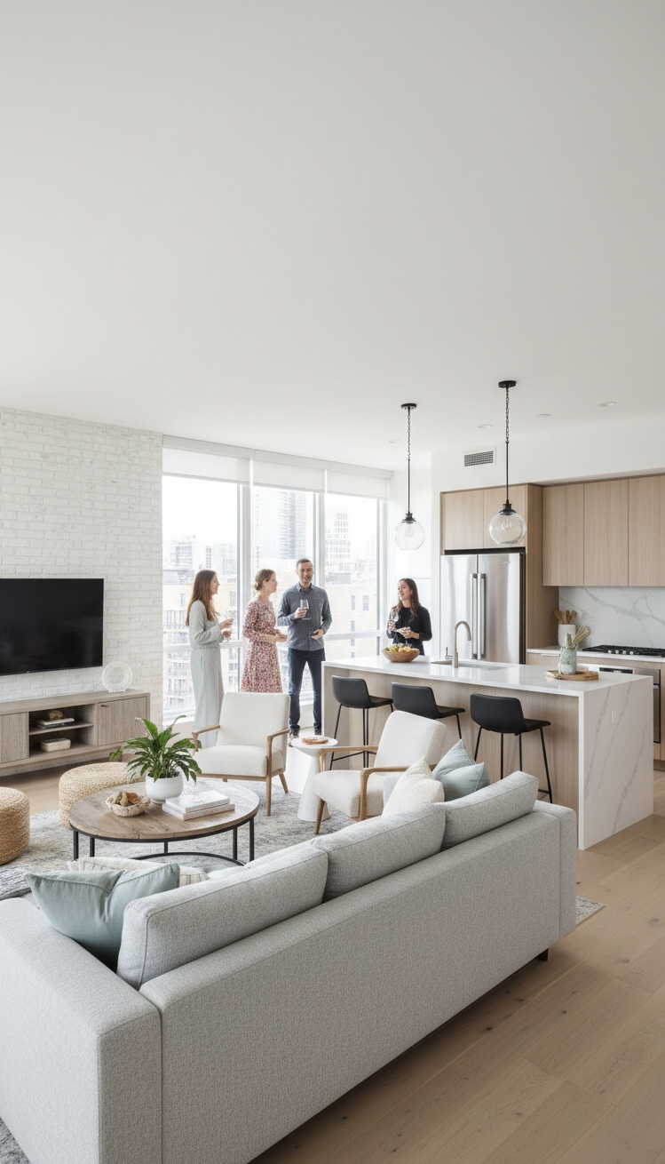 Condo living room - Bright Condo Living Room Designs - The sunlight streams into this condo living room,...